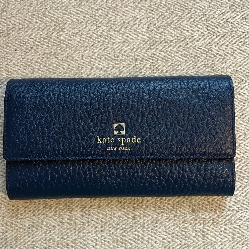 kate spade navy pebbled leather continental wallet